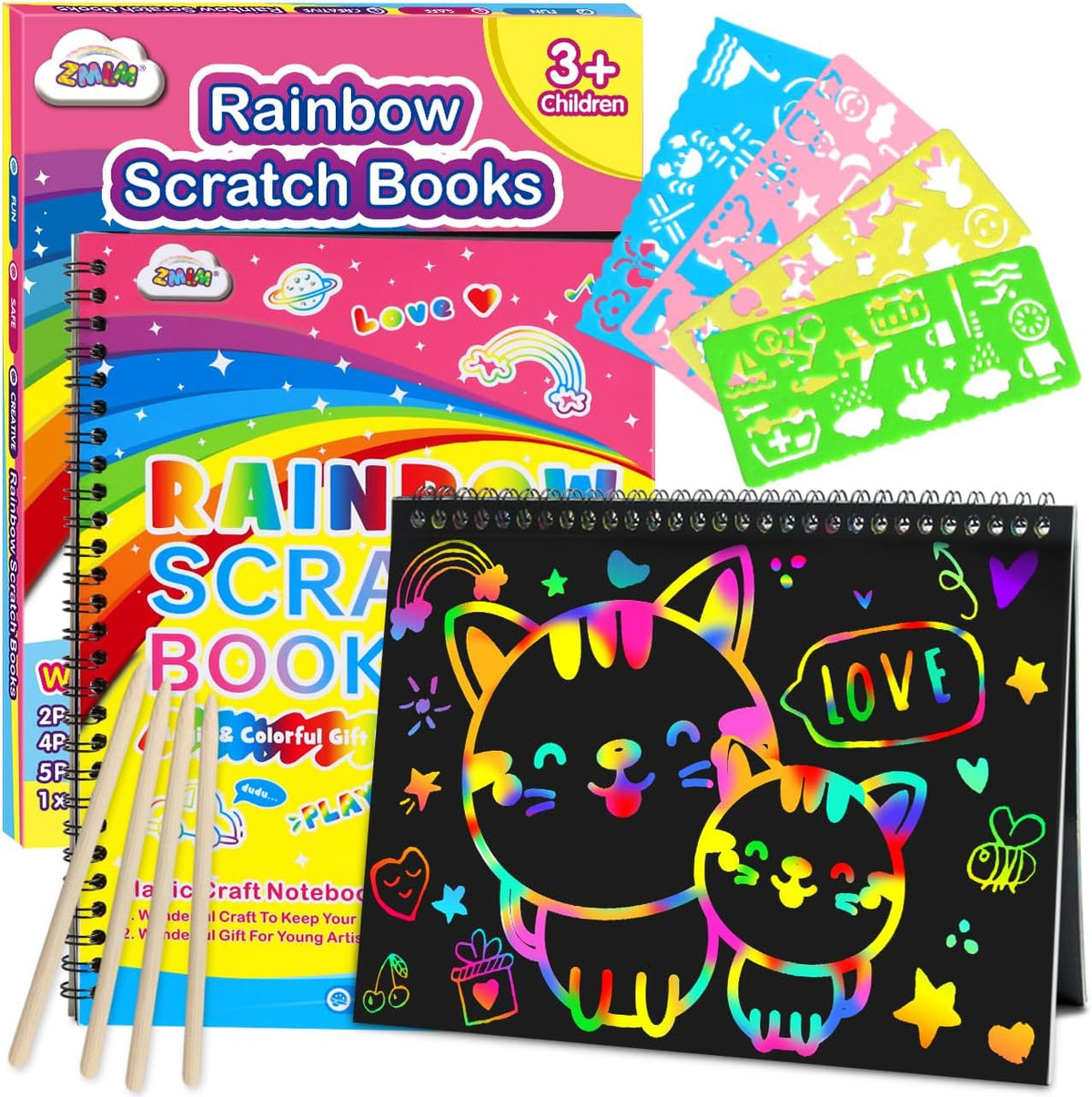 ZMLM Scratch Paper Art-Crafts Gift: 2 Pack Rainbow Notebooks Supplies - Yellow