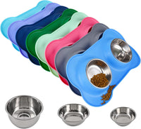 Dog Bowls 2 Stainless Steel Bowl for Pet Water and Food Feeder - 6½ oz ea / Blue