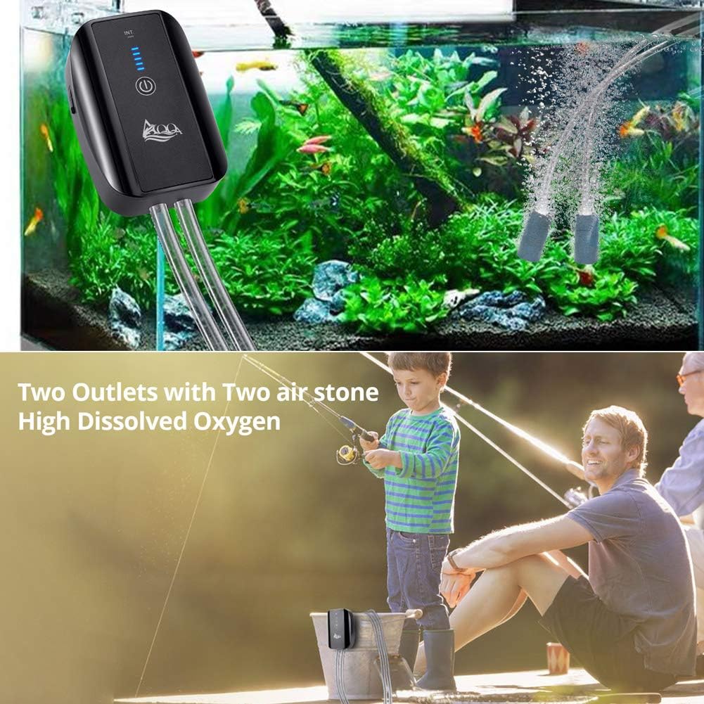 AQQA Aquarium Air Pump Battery Powered USB Rechargeable Aerator - 2.5W(0-140gal) - image 3