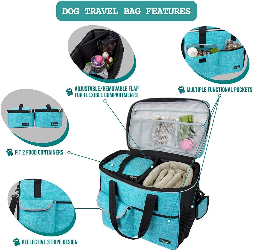 PetAmi Dog Travel Bag Organizer, Pet Supplies Diaper Tote - Large - 15.5"L x 9.5"W x 14.0"H / Sea Blue - image 4