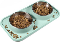 L.D.Dog Cat Food Bowls, Cat Bowls Non-Skid and Non-Spill Silicone Pads with PP Stand, Removable - Aquamarine