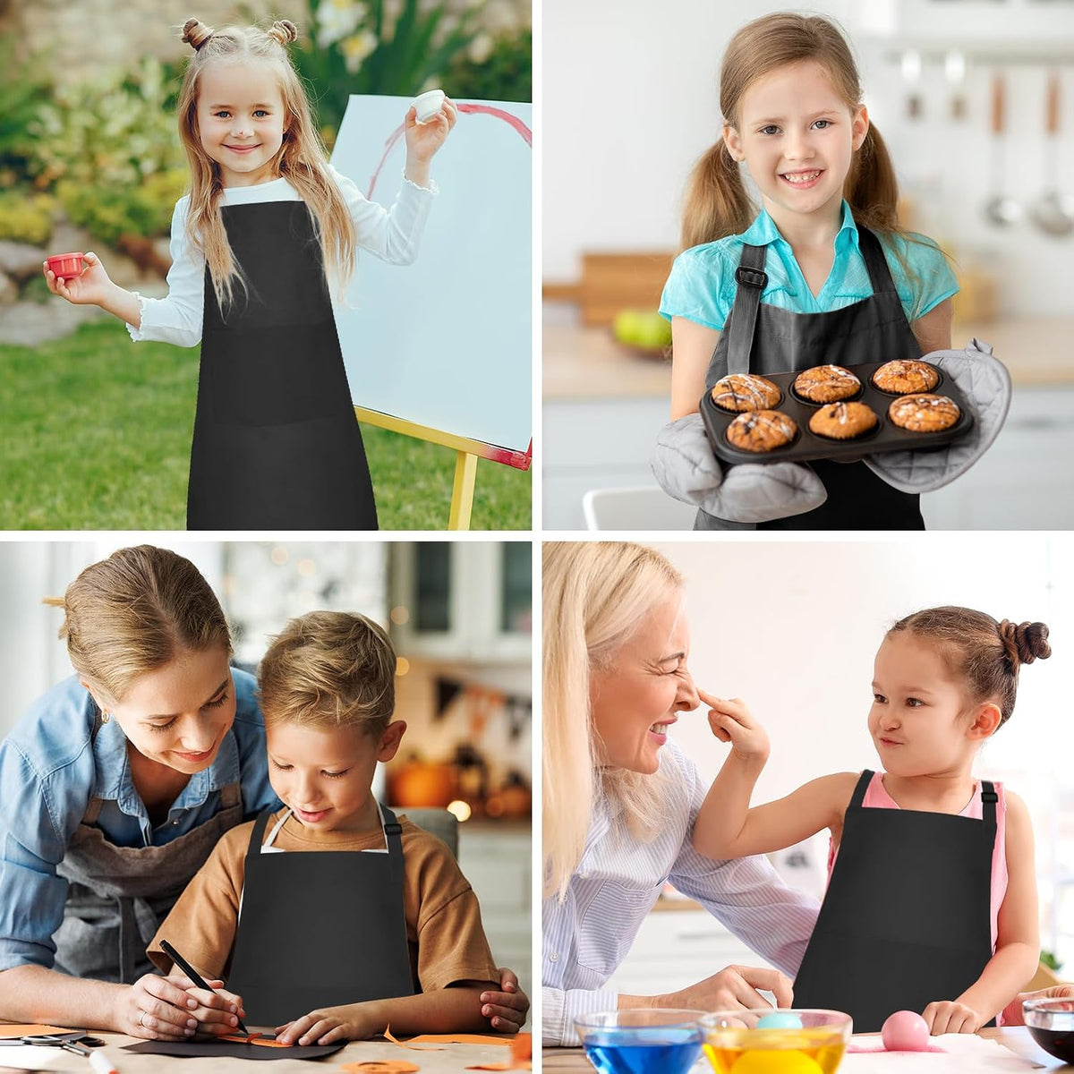 5 Pack Kids Apron Adjustable Children Apron with 2 Pockets Children - Black / 10 - image 2