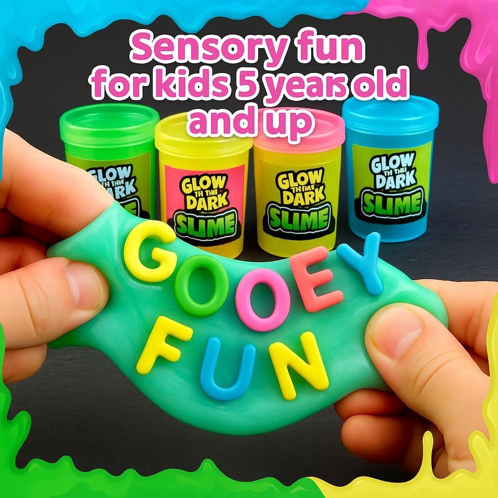 Playbees Glow in the Dark Slime, Neon Goo Party Favors for Kids - 6 Pack - image 3