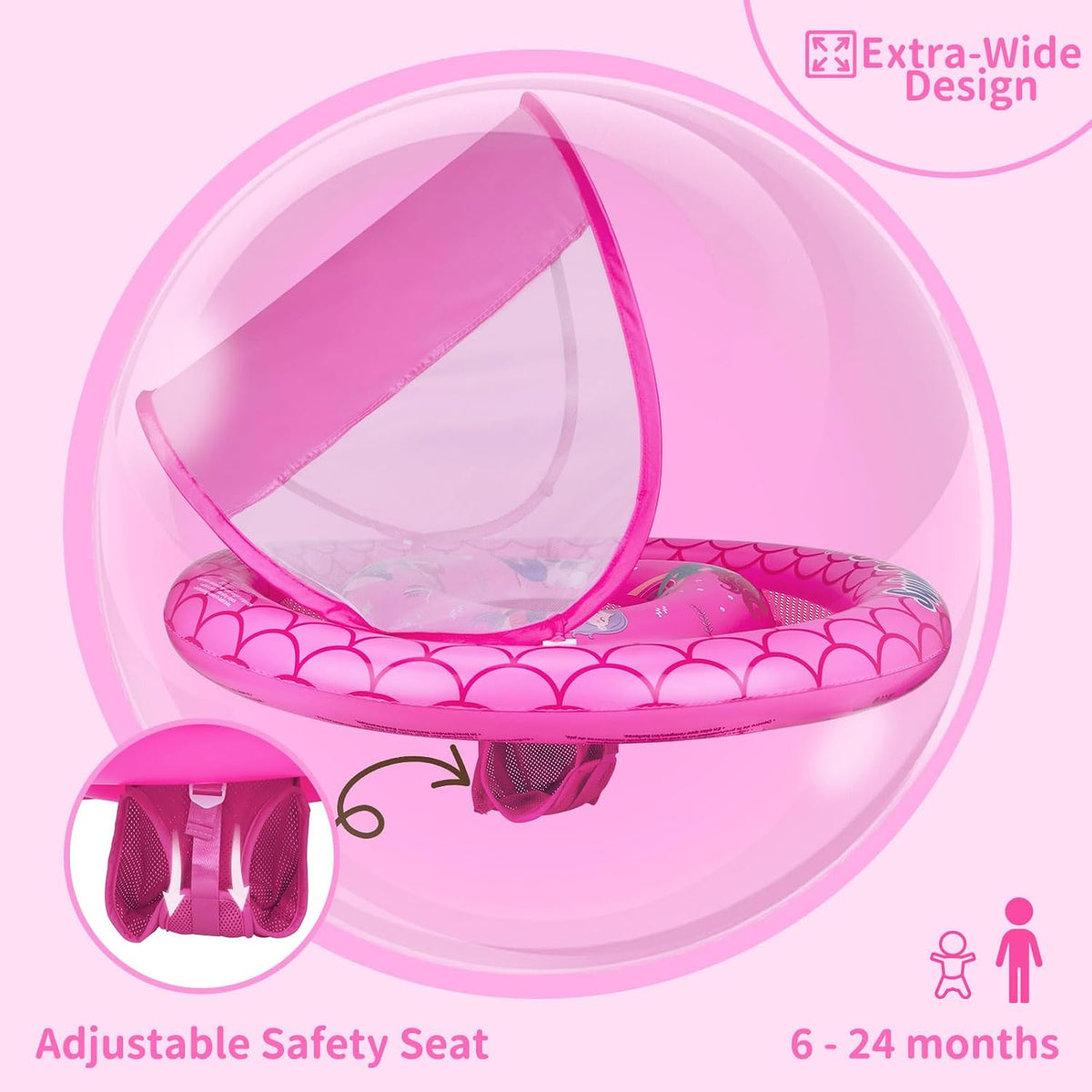 Swimbobo baby pool float with sun canopy and safety seat, Yellow Dinosaur design - view 5