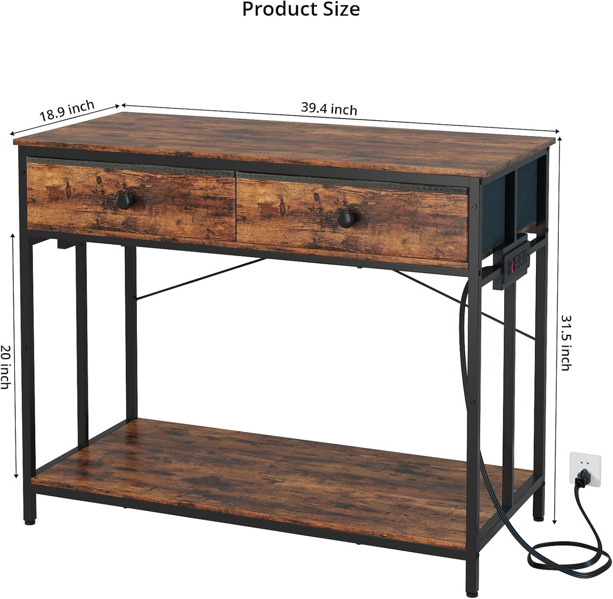 VOWNER 40 Gallon Aquarium Stand with Power Outlet & Cabinet Storage - Rustic Brown + Black / 39.4" L x 18.9" W x 31.5"H - image 2