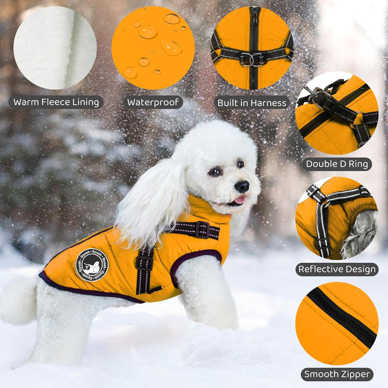 Gyuzh Dog Coat with Harness Puppy Coats Small Dog Harness Jacket - Large / yellow