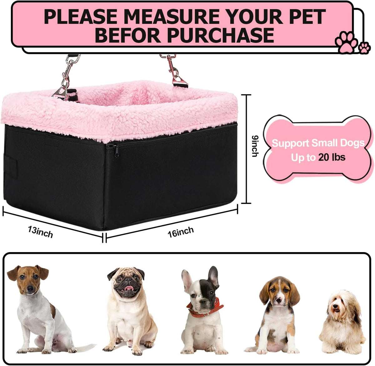 Dog Car Seat for Small Pets Under 20lbs - Pink-20lbs / Nylon - image 2