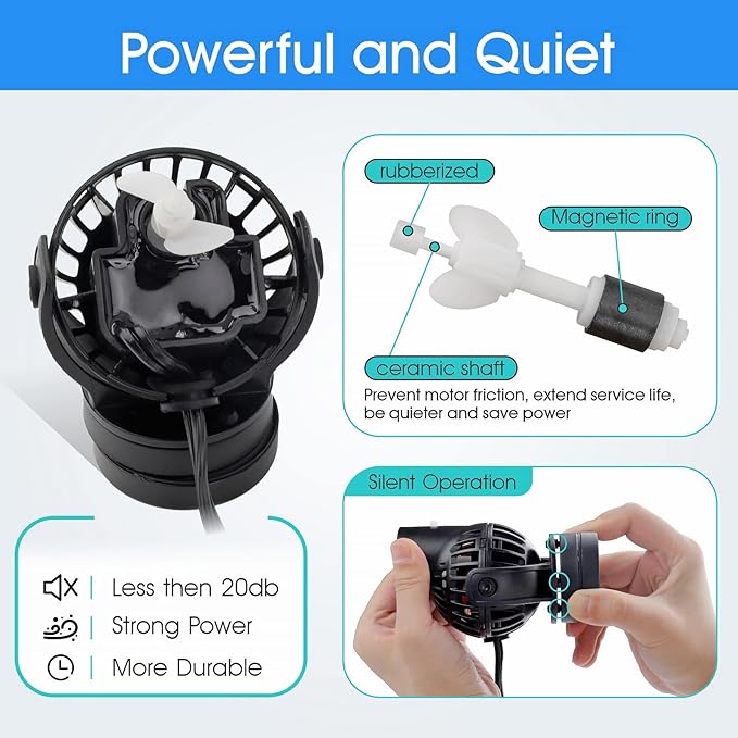 hygger Wave Maker with Controller for Feeding, 792 GPH Ultra-Silence Aquarium Powerhead with Strong Magnet Suction Base for Freshwater or Saltwater Fish Tank, 360° Rotating Aquarium Wavemaker Black