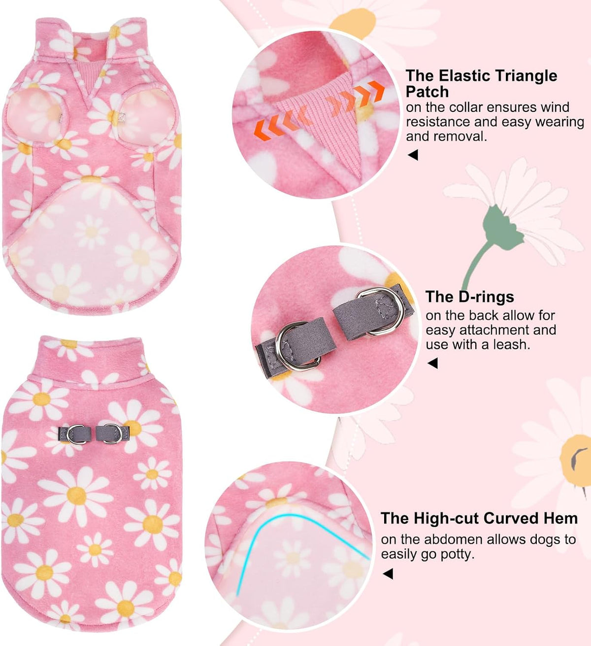 Dog Fleece Vest Sweater Winter Jacket for Small and Medium Large Dogs - Small / PINK DAISY - image 2