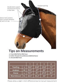 Harrison Howard UV-proof Multi-Function Fabrics Thick Fleece Padding Horse Fly Mask Half Face with Ears Black Warmblood Extra Large
