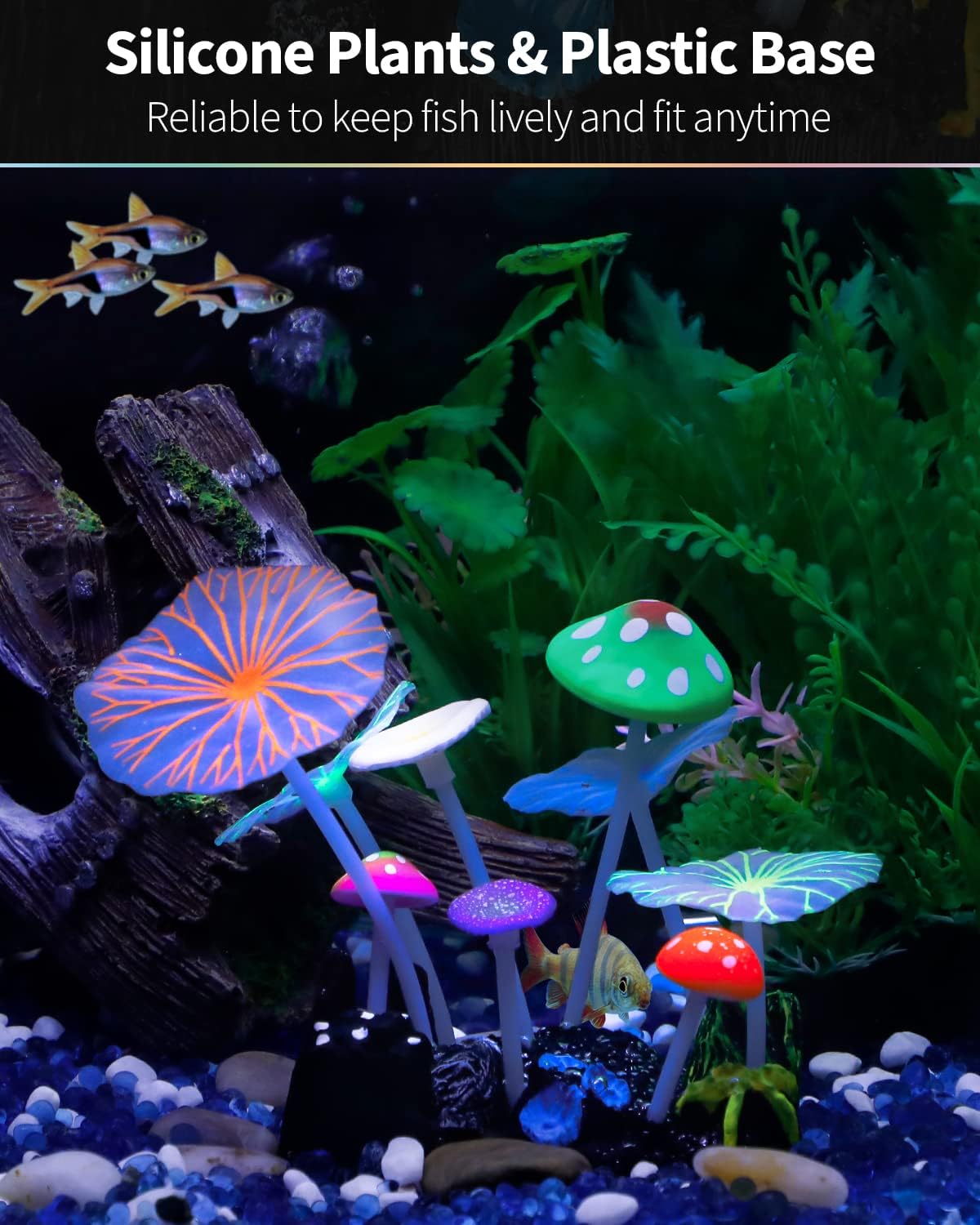 Uniclife Aquarium Coral Plant Ornament with Glowing Effect Imitative - Mushroom&Lotus - image 3