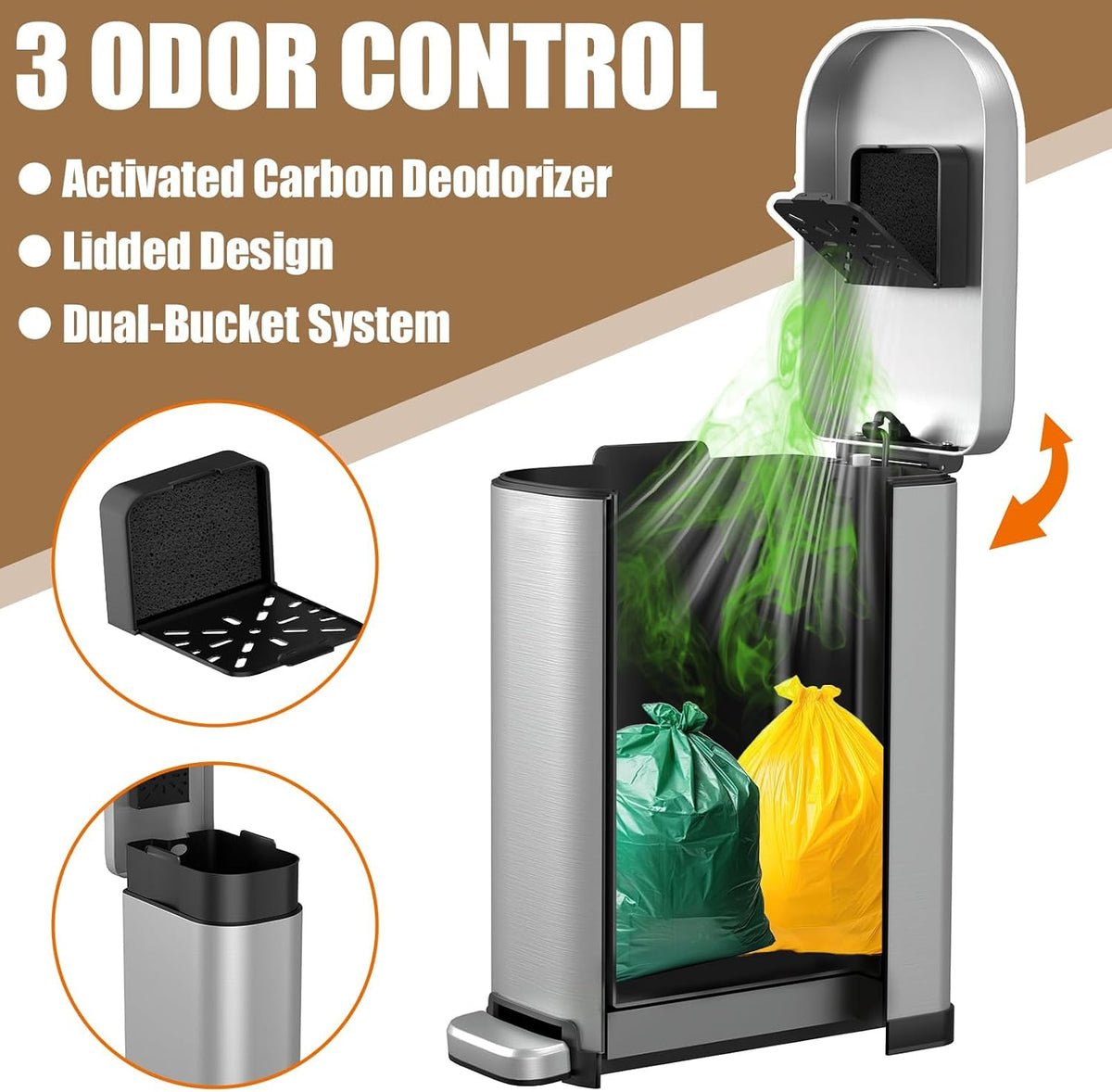 Dog Poop Trash Can Outside with Odor Control Lid & Step Pedal - Stainless Steel Silver / Rectangular / Large - image 2