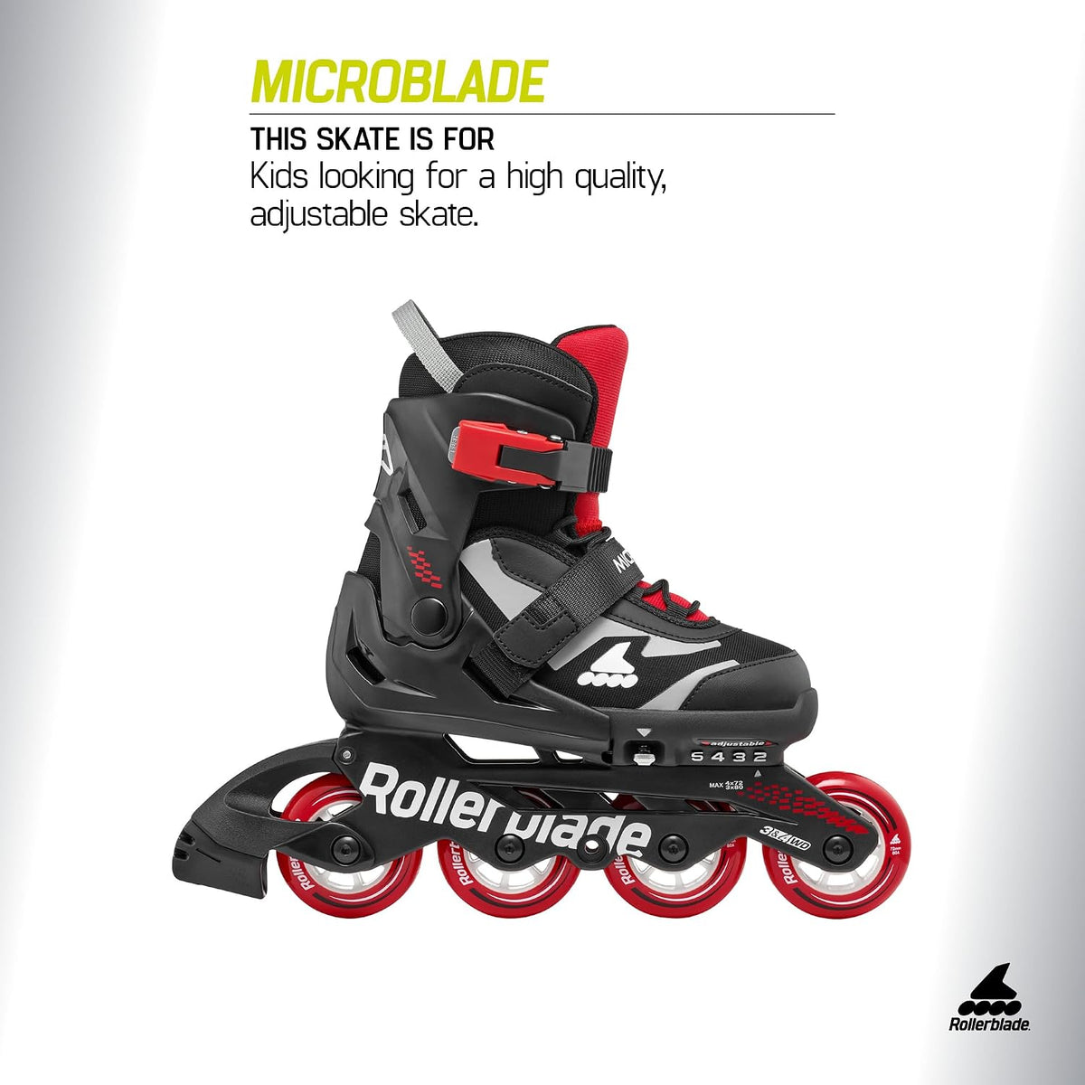 Rollerblade Microblade adjustable kids inline skate in black and red - view 6