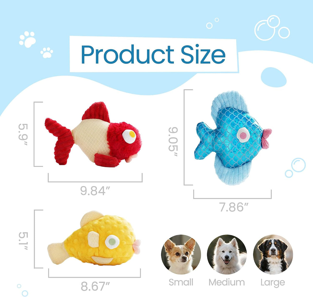 Nocciola 5-Pack Squeaky Dog Toys - Multi-Pack / Googly Eyed Fish - image 2