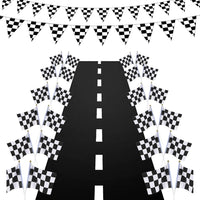 YOELVN race car party cones, six orange 7 inch traffic cones holding checkered flags - view 9