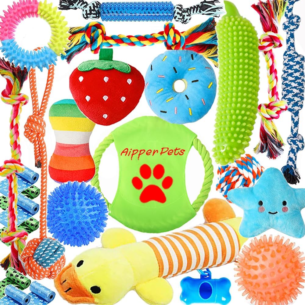 Aipper Dog Toys 25 Pack for Fun and Teeth Cleaning