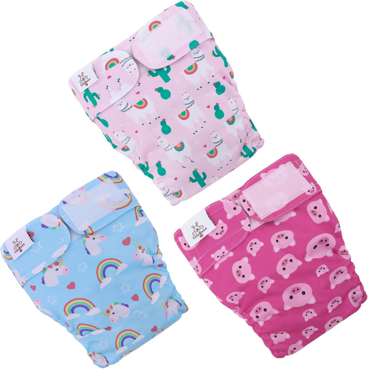 CuteBone Washable Dog Diapers Female No Tail Hole 3 Pack Reusable - For docked-tail, unicorn&pig&sheep / M - image 2