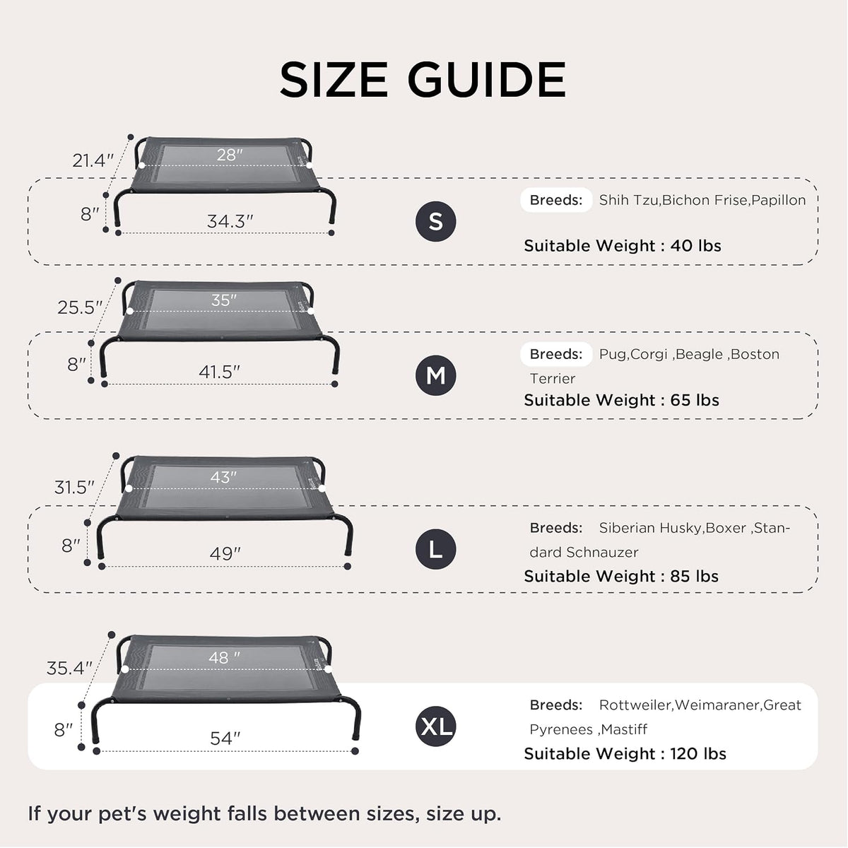 Bedsure Outdoor Elevated Cooling Dog Bed Large Sized Dog - Grey / 54"L x 35.4"W x 8"Th - image 2