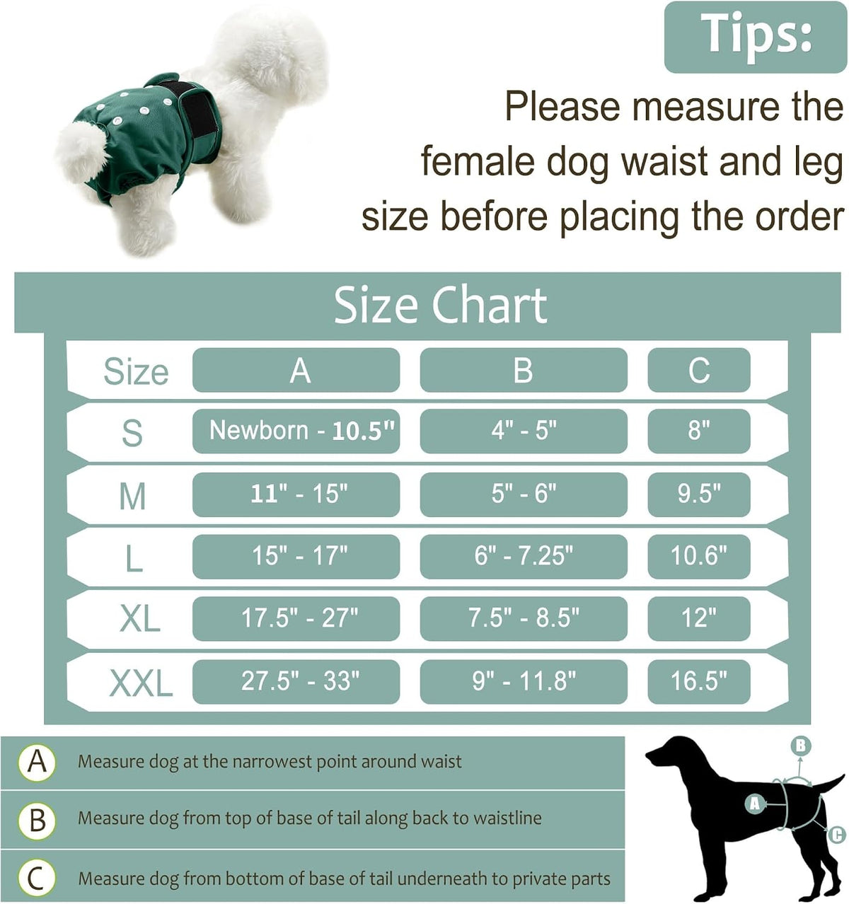 Washable Female Dog Diapers - XX-Large(27.5"-33"Waist) / Red,Green&Black - image 3