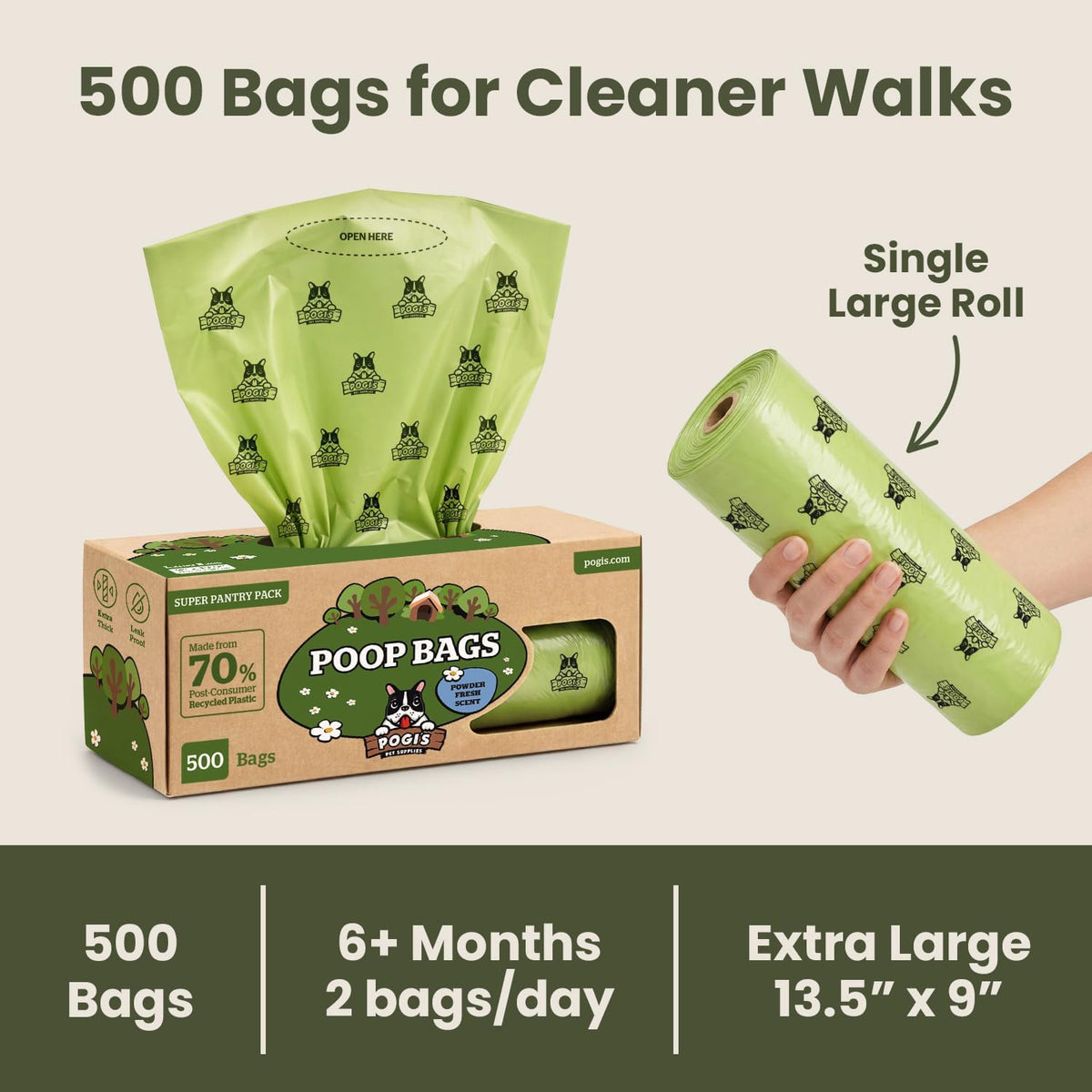 Pogi's Large Dog Poop Bags, Single Roll, Leak-Proof - 500 Count (Pack of 3) / Scented - image 3