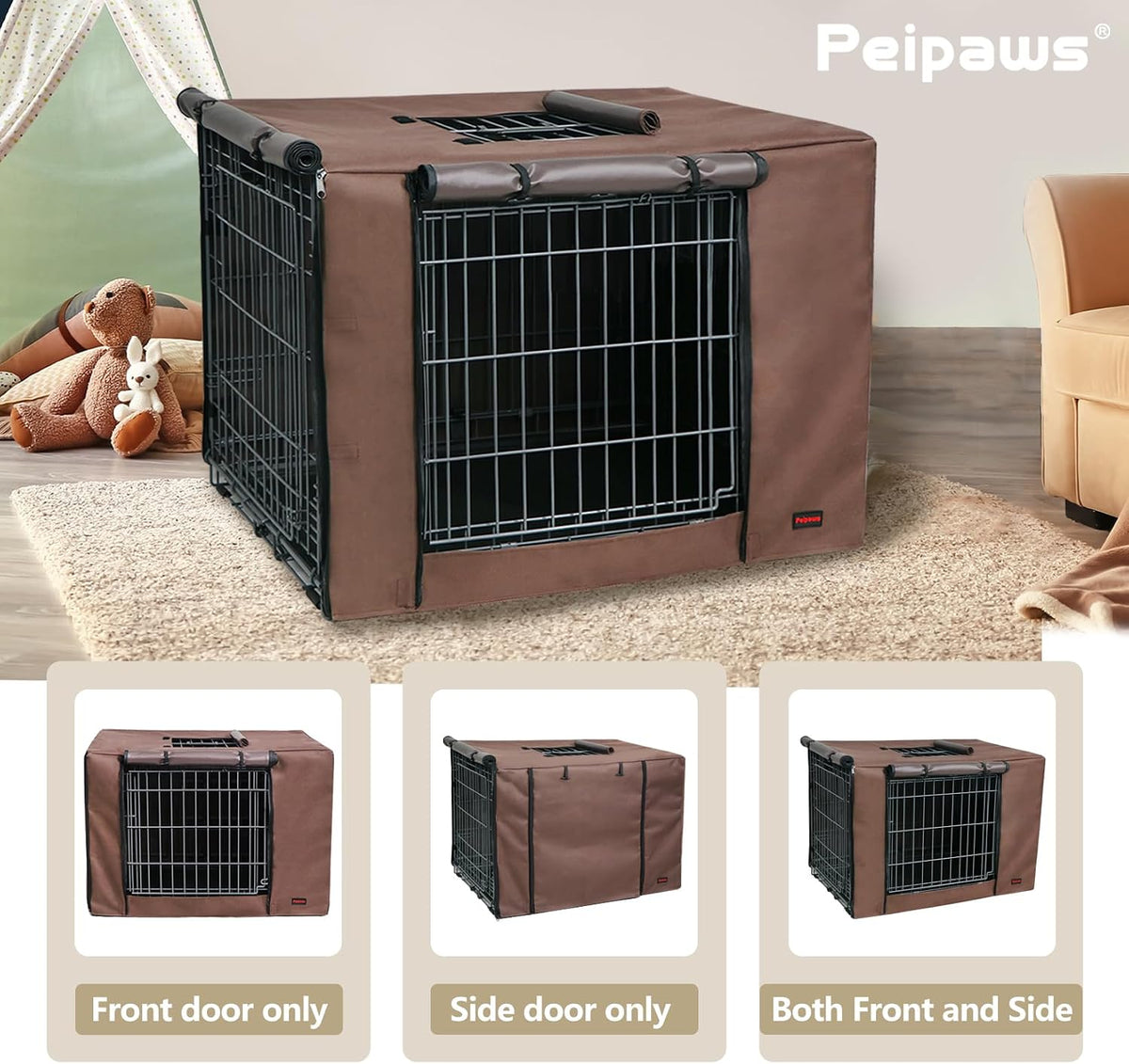 Dog Crate Cover Heavy Duty Oxford Fabric for 36-Inch Wire Crates – Essentials for Dogs - Brown / 24.0"L x 18.0"W x 20.0"H - image 2