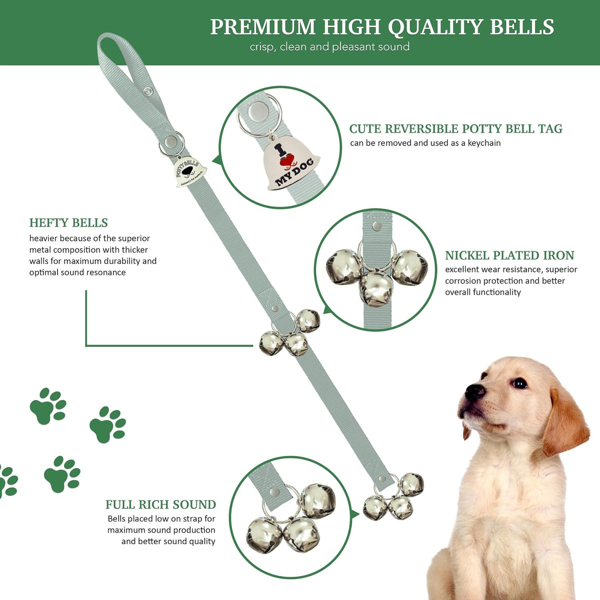 Caldwell's Pet Supply Co. Dog Potty Bells, Dog Door Bell - One Potty Bell / Grey - image 2