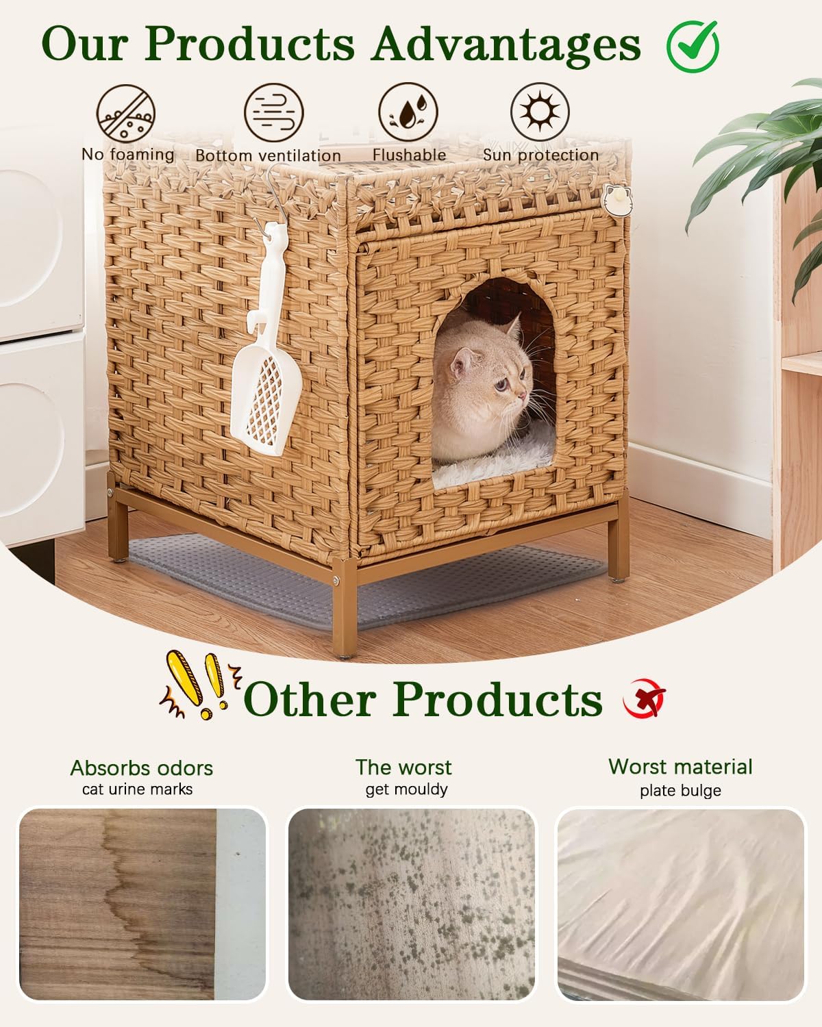 Cat Litter Box Enclosure Hidden Litter Box Furniture - Medium / Natural - image 4