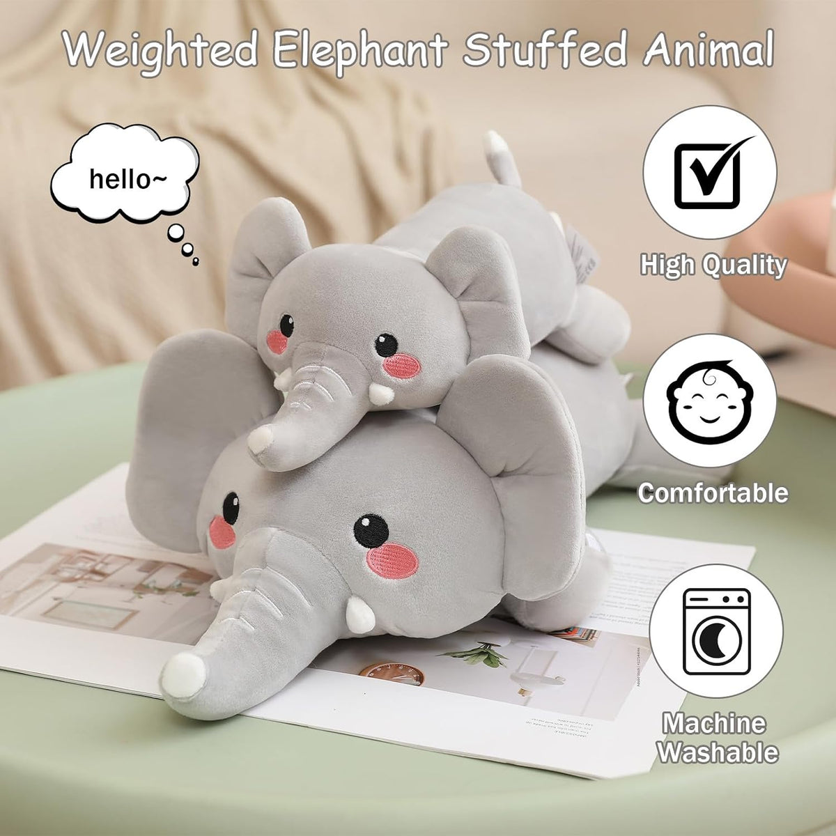 SQEQE Weighted Black Cat Plush - Elephant / Small(9.8 Inch) - image 2
