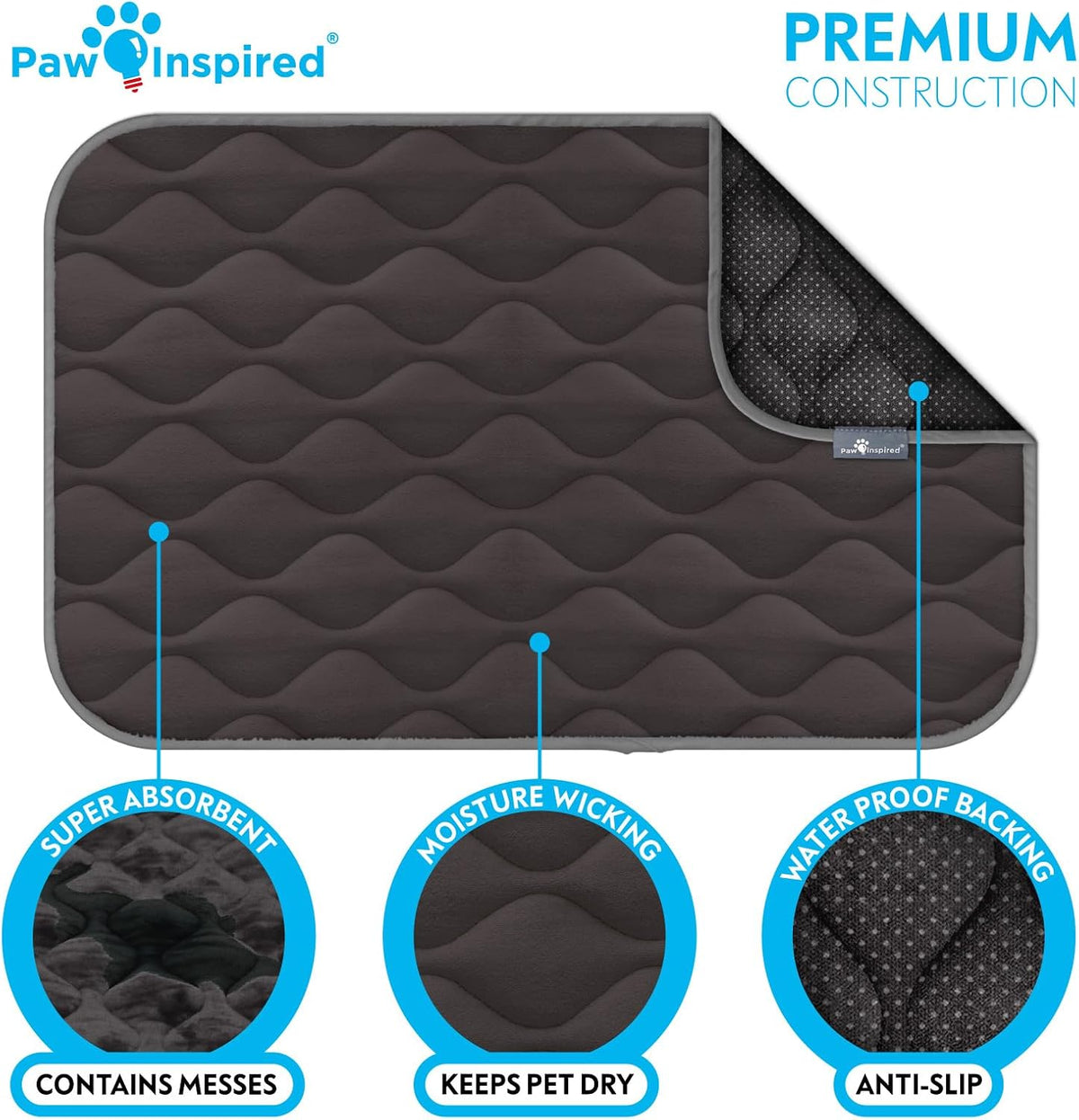 Paw Inspired Washable Padded Crate Mats for Dogs - 36 Inch / Gray - image 4
