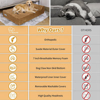 Orthopedic Dog Beds for Large Dogs - 60.0"L x 48.0"W x 7.0"TH / Premium Version-Khaki - image 2