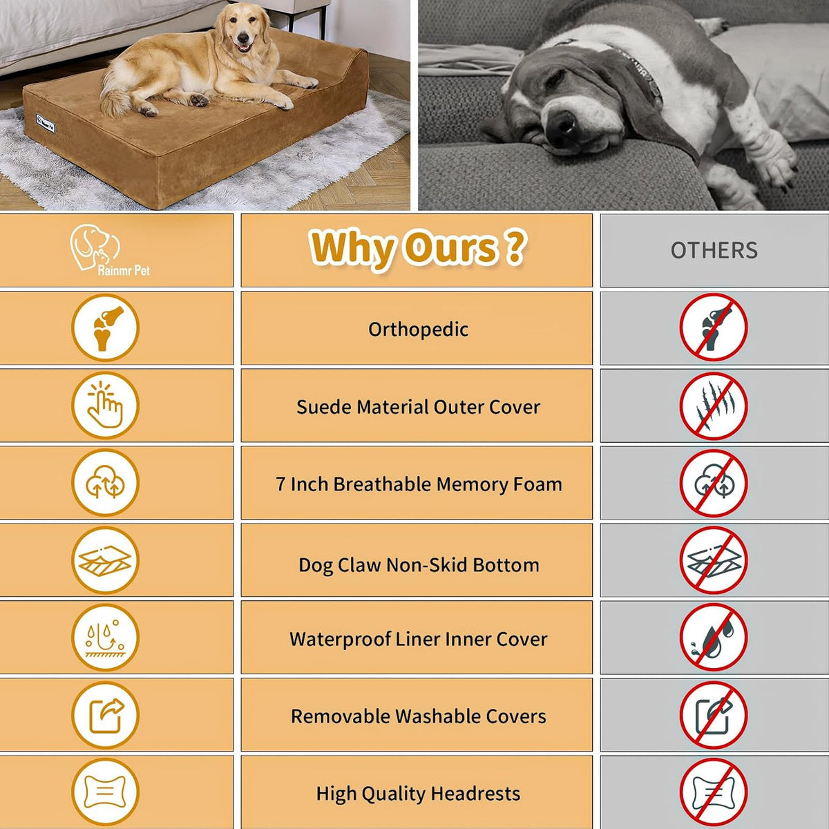 Orthopedic Dog Beds for Large Dogs - 60.0"L x 48.0"W x 7.0"TH / Premium Version-Khaki - image 2