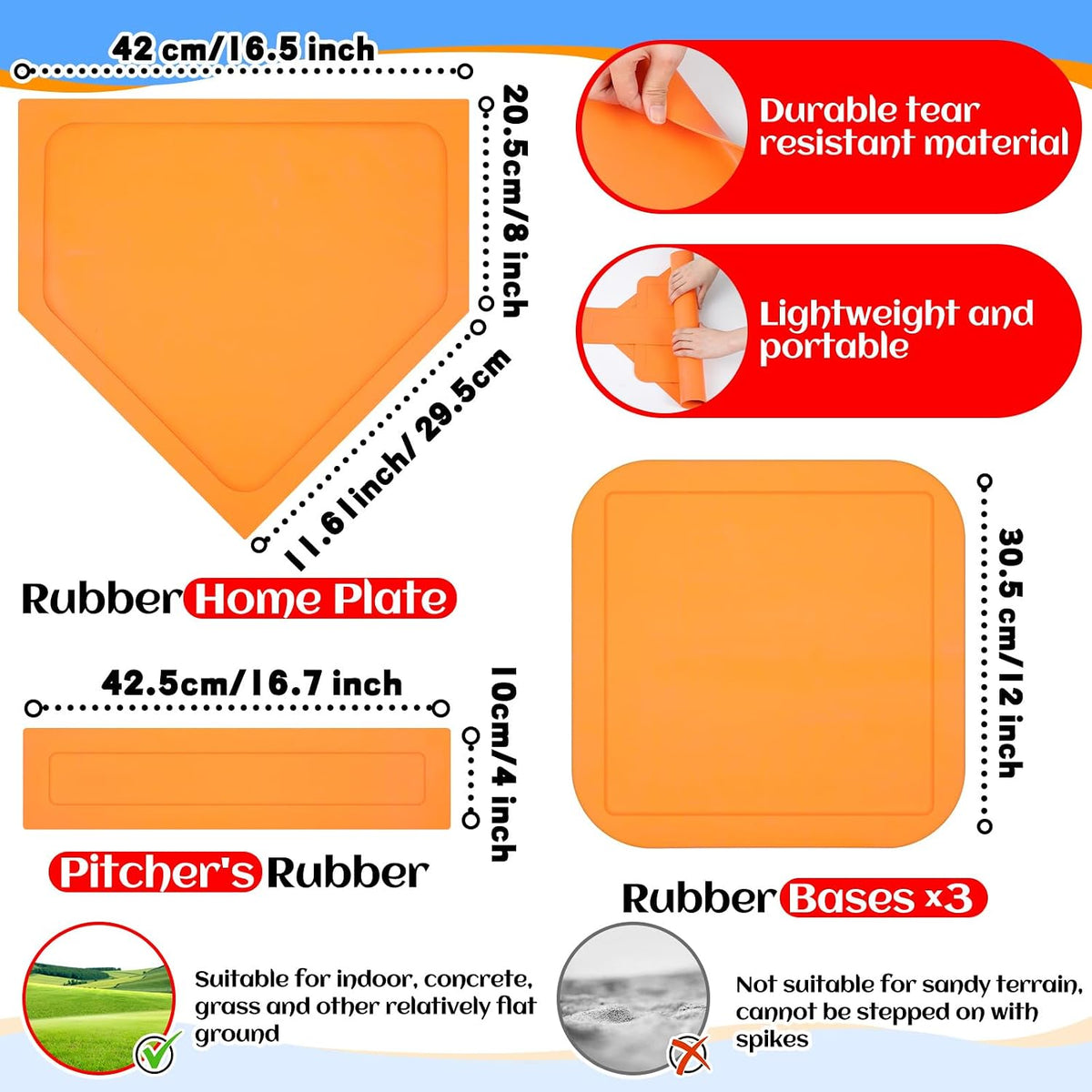 Hiboom kickball set with four 10 inch red balls, rubber bases and air pump - view 12