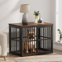 Lyromix 48'' XXL Dog Crate Furniture with 3 Doors for Large Dogs – Essentials for Dogs - Walnut / 33.1"L x 22.1"W x 26.0"H