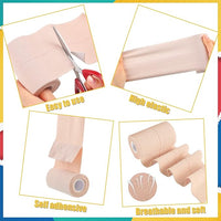 4 Rolls Elastic Tape Adhesive Elastic Tape Self Adhesive Bandage Wrap Flexible Stretch Bandages for Sports Ankle, Knee and Wrist Sprains Animal Pets, 5 Yard (4 Inch in Width)