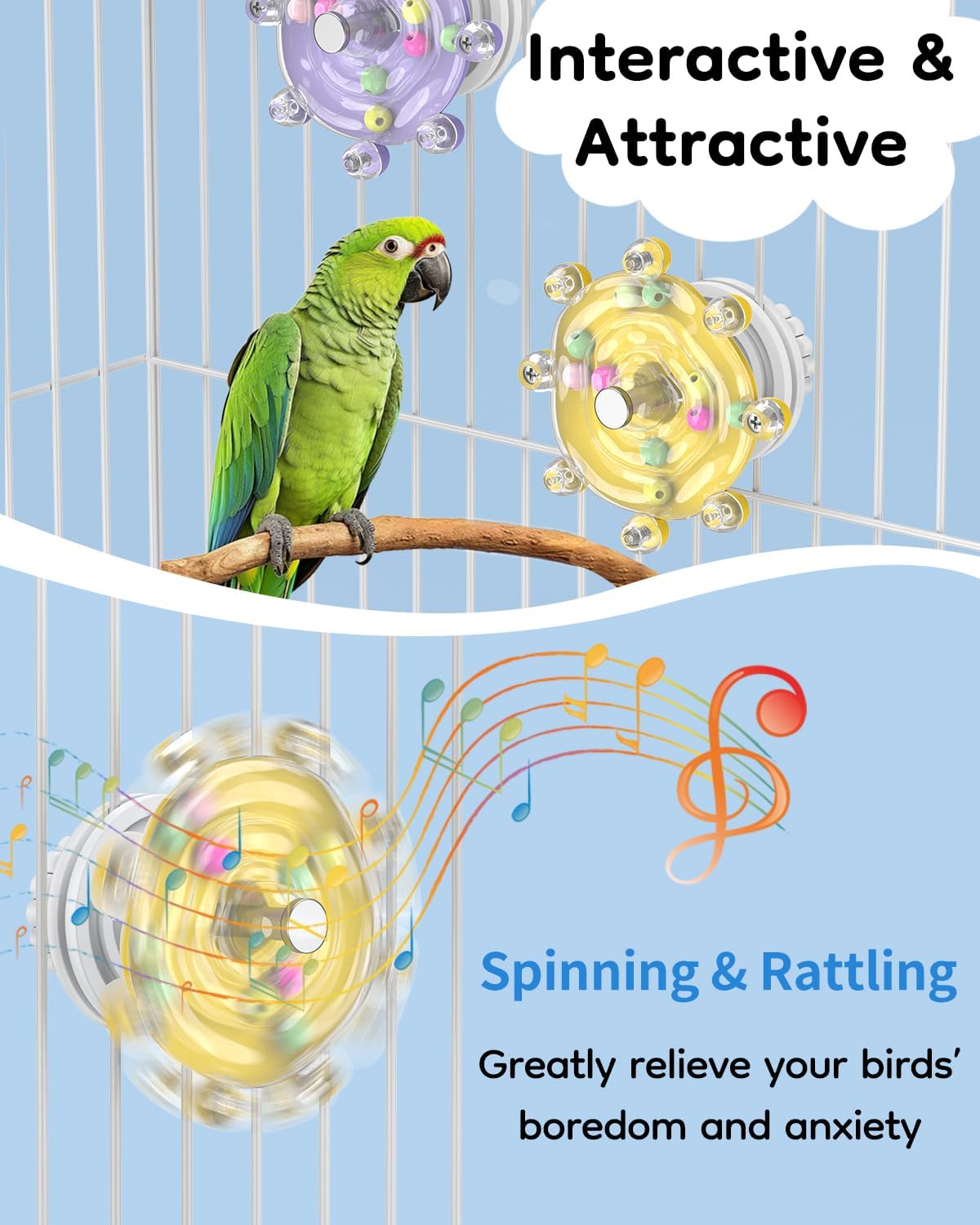 Pawfly 2 Pcs Bird Toys for Parakeets - 2 PC / Yellow + Purple - image 4