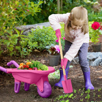 Qtioucp Kids Gardening Set with Wheelbarrow - Rose Red - image 2