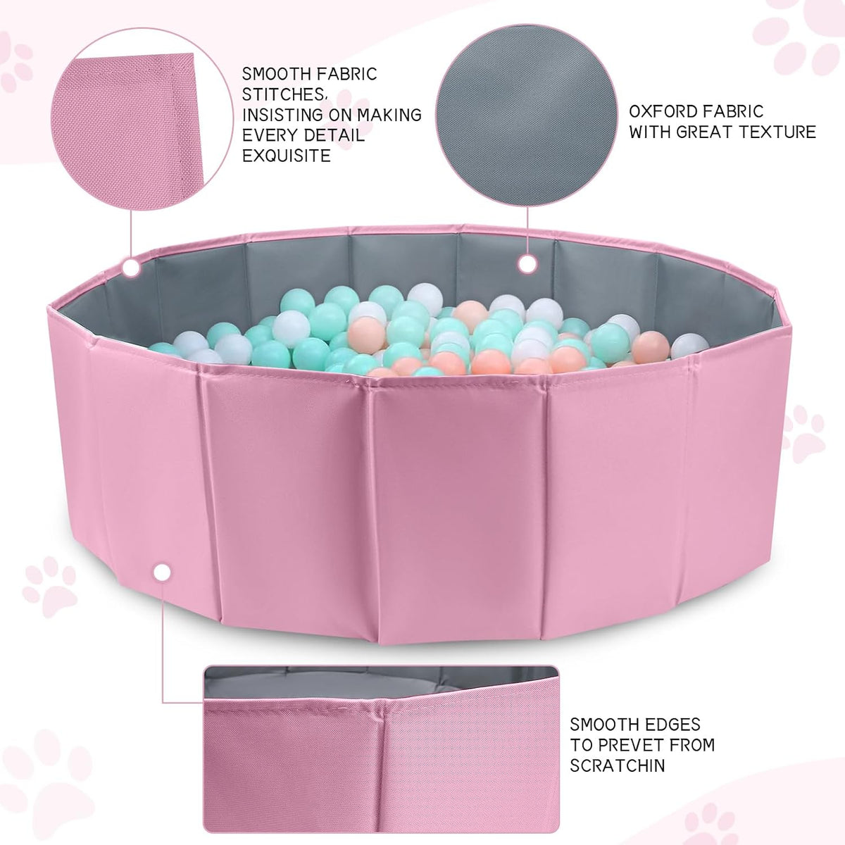 Dog Ball Pit Foldable 39.37 inches in Diameter, No Ball Included - Pink / Medium - image 3