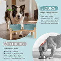 SPUNKYJUNKY Elevated Dog Bowls Ceramic, 7.3'' Dogs Food Water Bowls Raised with Non-Slip Bamboo Stand for Medium to Large Sized Breed Microwave Dishwasher Safe - 42 OZ,Dark Green
