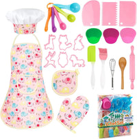 KAEGREEL Kids Baking Chef Set with Unicorn Apron and Mitt - Elephant Apron+6 Model Cookie Cutters