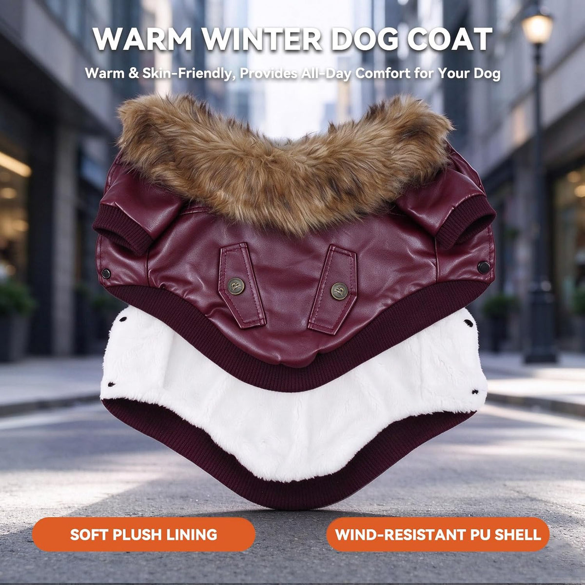 LESYPET Dog Leather Jacket for Small Dogs - X-Large / Wine Red - image 3