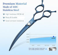7 inch Matte Blue Curved Dog Grooming Scissors Professional 440C Stainless Steel Dog Shears Smooth Cutting Comfortable Grip and Easy to Use for Groomers and Home Use