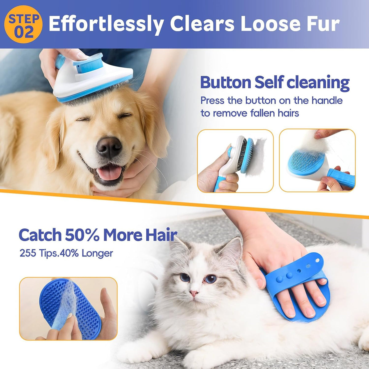 Dog Brush for Shedding 13pcs Bath Grooming Kit with Pet Nail Clipper - Blue 13pcs - image 3