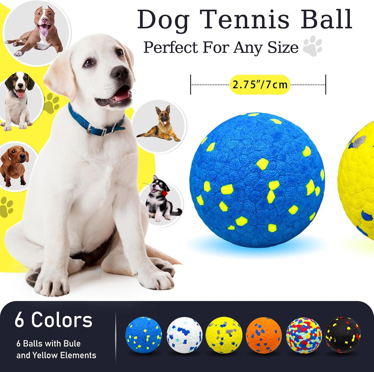 6 Pack Dog Balls Tennis Ball for Aggressive Chewers Indestructible - 6 Balls - image 2