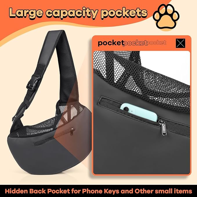 YUDODO Pet Sling Carrier for Small Dogs & Cats – Hands-Free Puppy Carrier with Safety Hook, Large Zipper Pocket, Soft Breathable Mesh, Adjustable Strap & Reflective Strip (Pink 3.0 M)