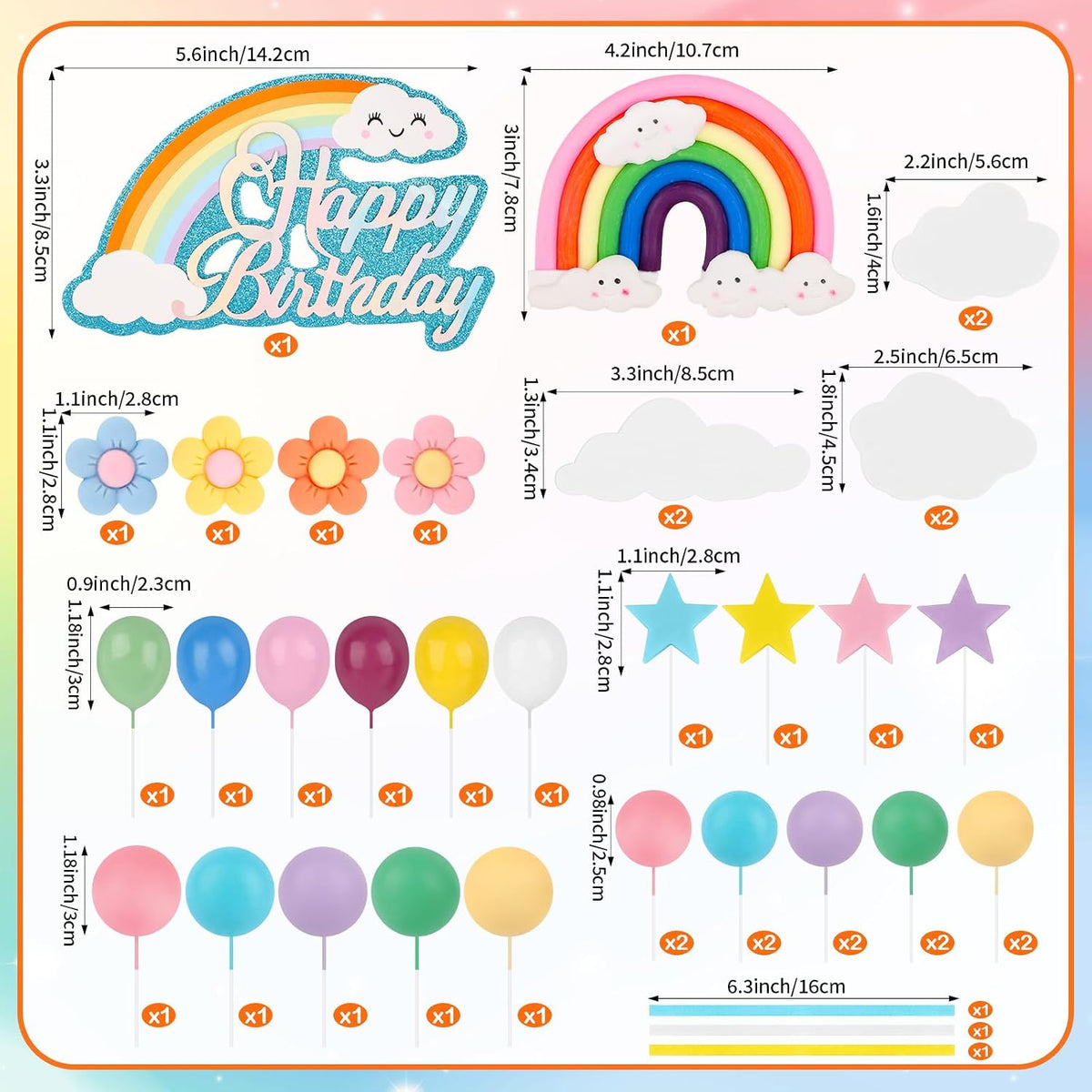 Hooqict 28Pcs Soccer Cake Decorations Set with Mini Balls - Rainbow - image 2