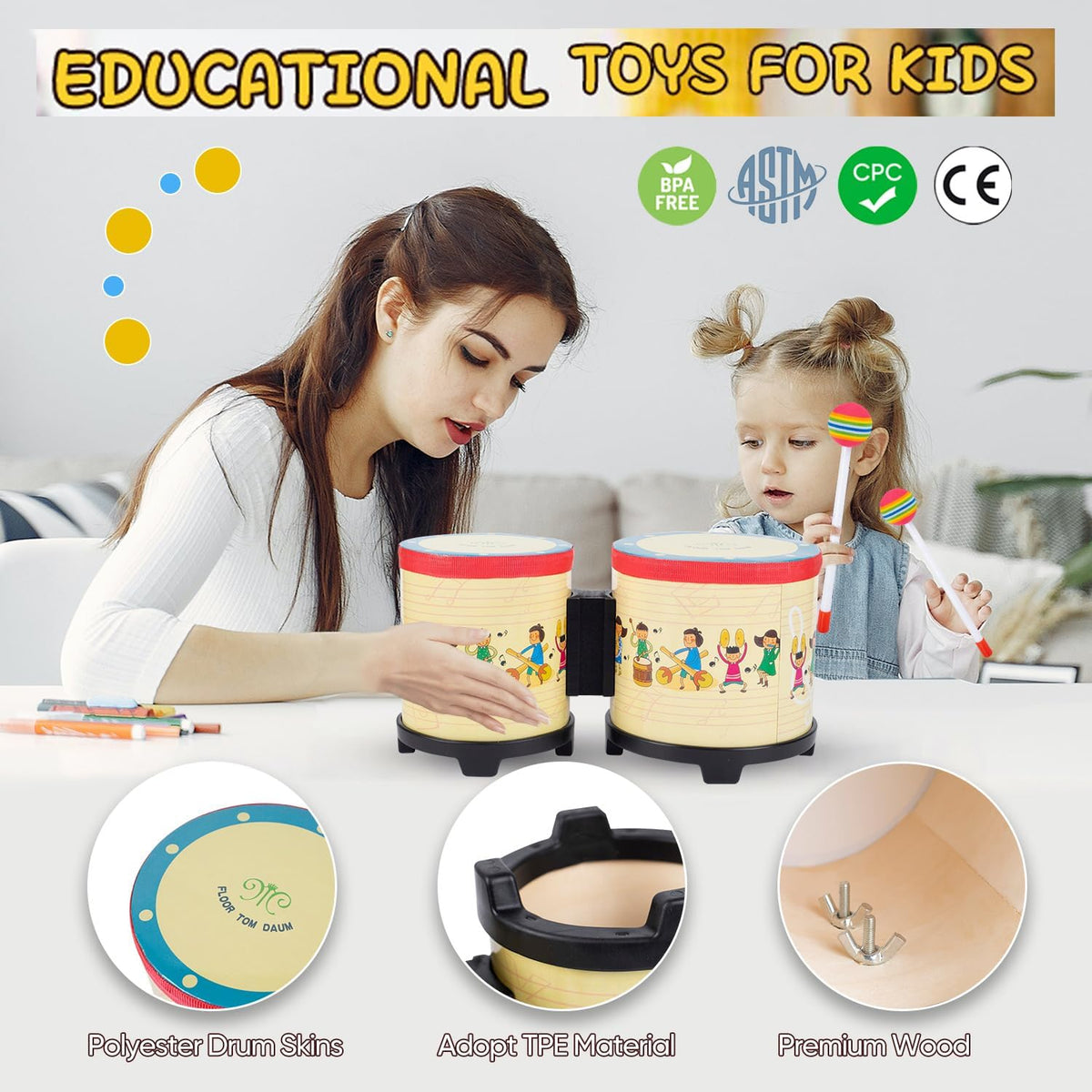 Musfunny Floor Tom Drum for Kids – Fun for Kids & Family - 5"-6" - image 2