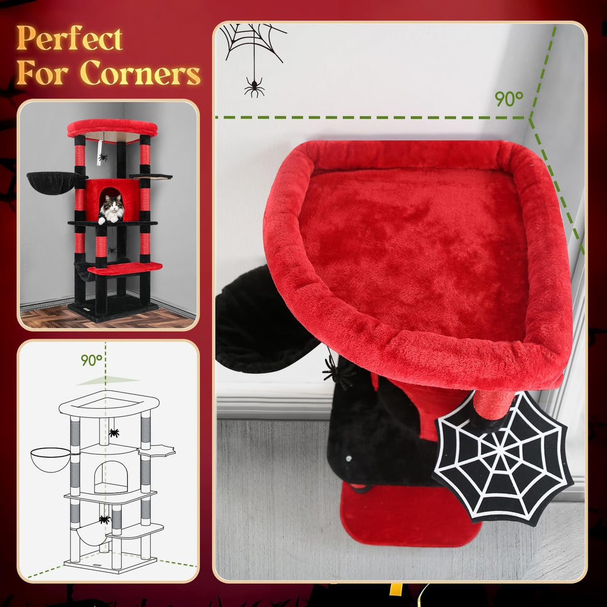 Globlazer Corner Stable Cat Tree Tower with Scratching Post, C51 - 51inch / Red Black - image 4