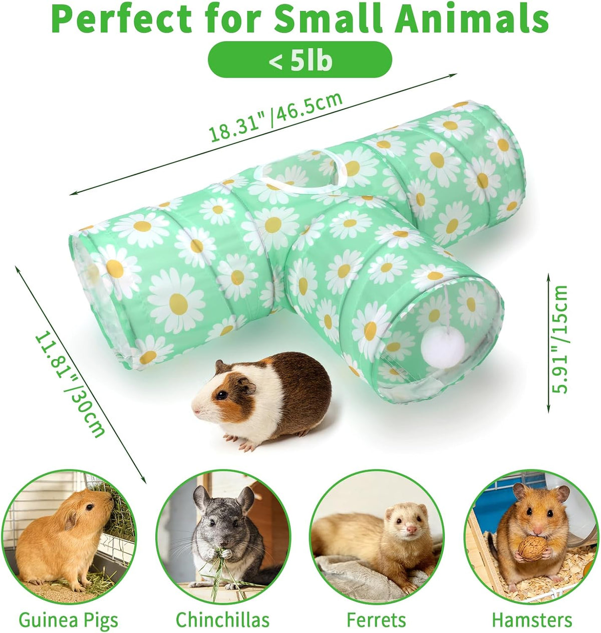 Guinea Pig Tunnel Hideout 3-Way Collapsible Small Pet Tubes - Daisy - image 2