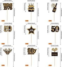 36PCS Happy 80th Birthday Cupcake Toppers Double Sided Black Gold - Vintage / 50th - image 2