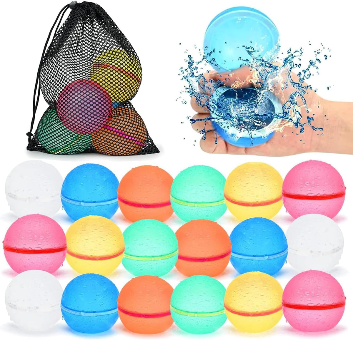 Reusable Water Balloons 6 Pcs with Mesh Bag - Classic Color / 18 Pcs